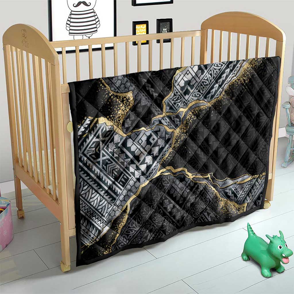 Polynesian Tribal Tattoo Quilt Dark Marble Pattern