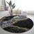 Polynesian Tribal Tattoo Round Carpet Dark Marble Pattern