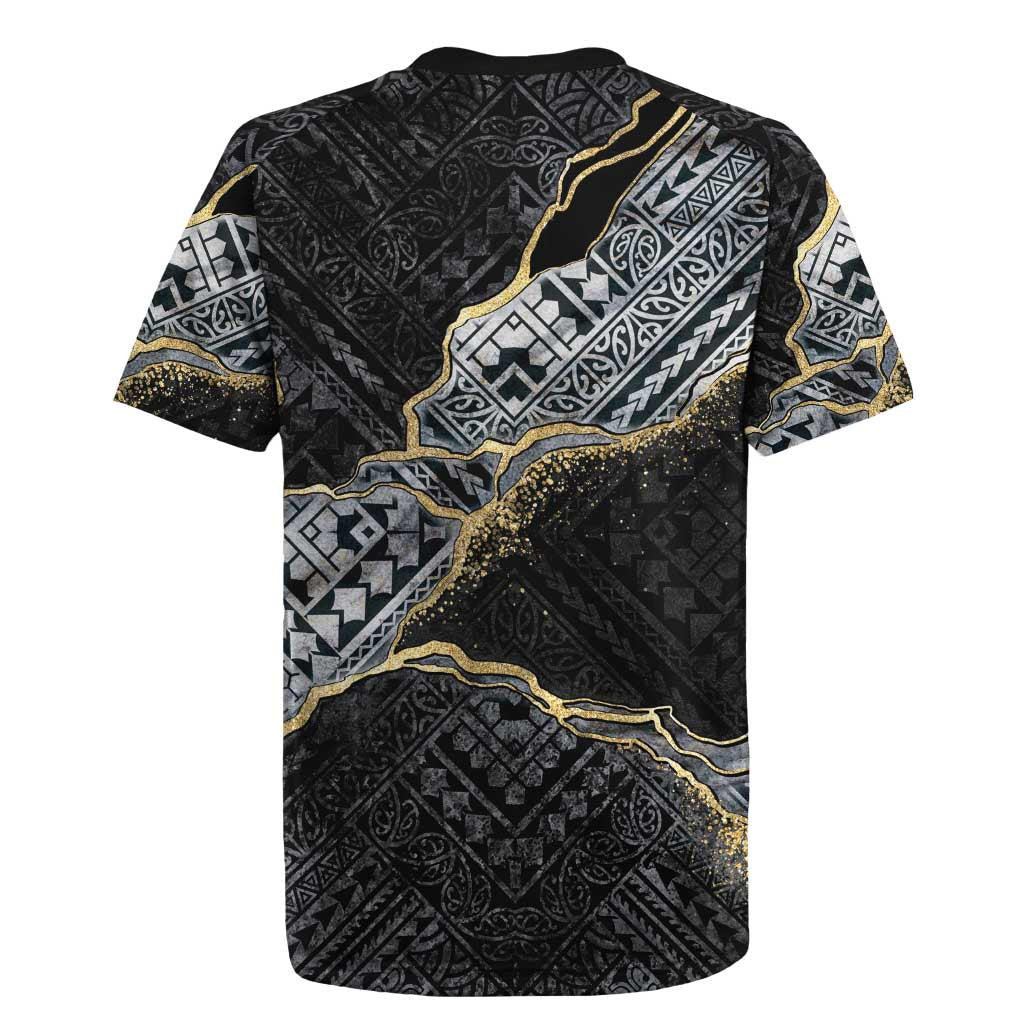 Polynesian Tribal Tattoo Rugby Jersey Dark Marble Pattern