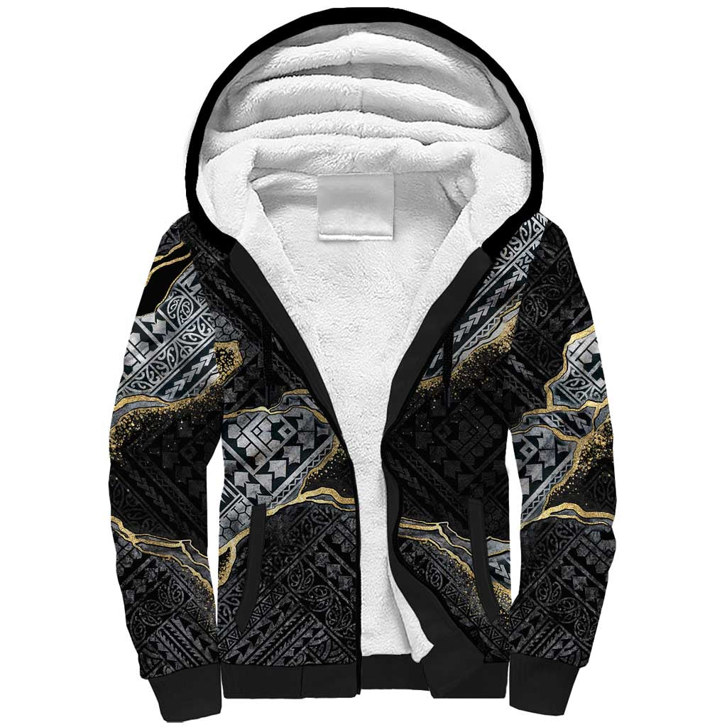 Polynesian Tribal Tattoo Sherpa Hoodie Dark Marble Pattern LT9 Unisex Black - Polynesian Pride