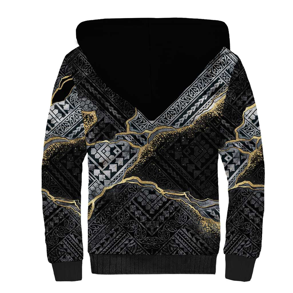 Polynesian Tribal Tattoo Sherpa Hoodie Dark Marble Pattern LT9 - Polynesian Pride