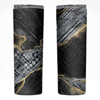 Polynesian Tribal Tattoo Skinny Tumbler Dark Marble Pattern