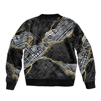 Polynesian Tribal Tattoo Sleeve Zip Bomber Jacket Dark Marble Pattern
