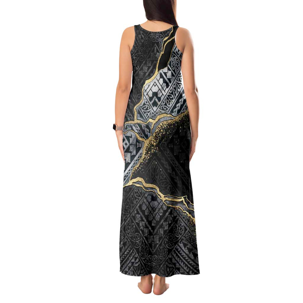 Polynesian Tribal Tattoo Tank Maxi Dress Dark Marble Pattern LT9 - Polynesian Pride