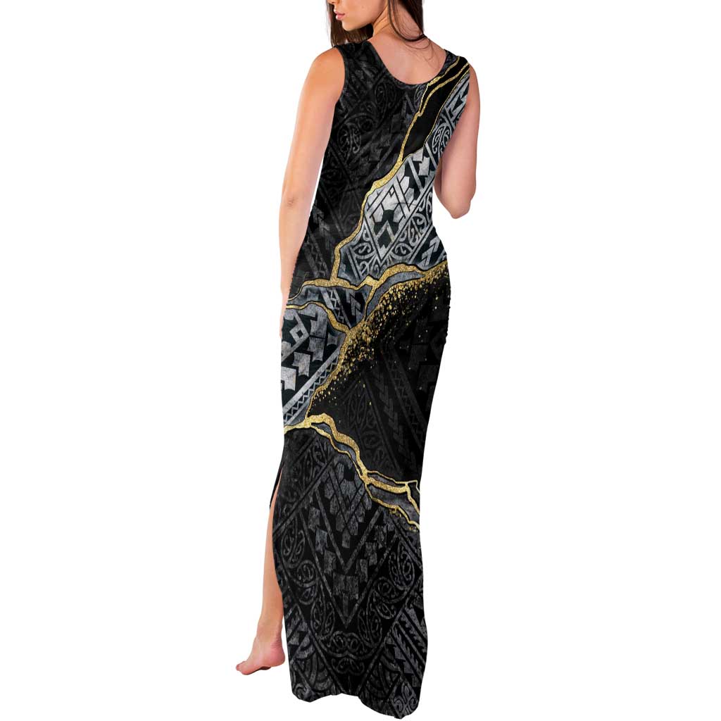 Polynesian Tribal Tattoo Tank Maxi Dress Dark Marble Pattern LT9 - Polynesian Pride