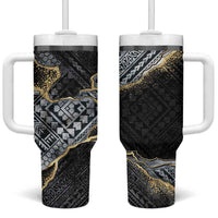 Polynesian Tribal Tattoo Tumbler With Handle Dark Marble Pattern LT9 One Size: 40 oz Black - Polynesian Pride