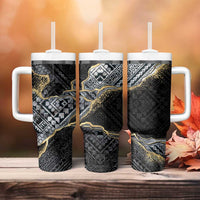 Polynesian Tribal Tattoo Tumbler With Handle Dark Marble Pattern LT9 - Polynesian Pride