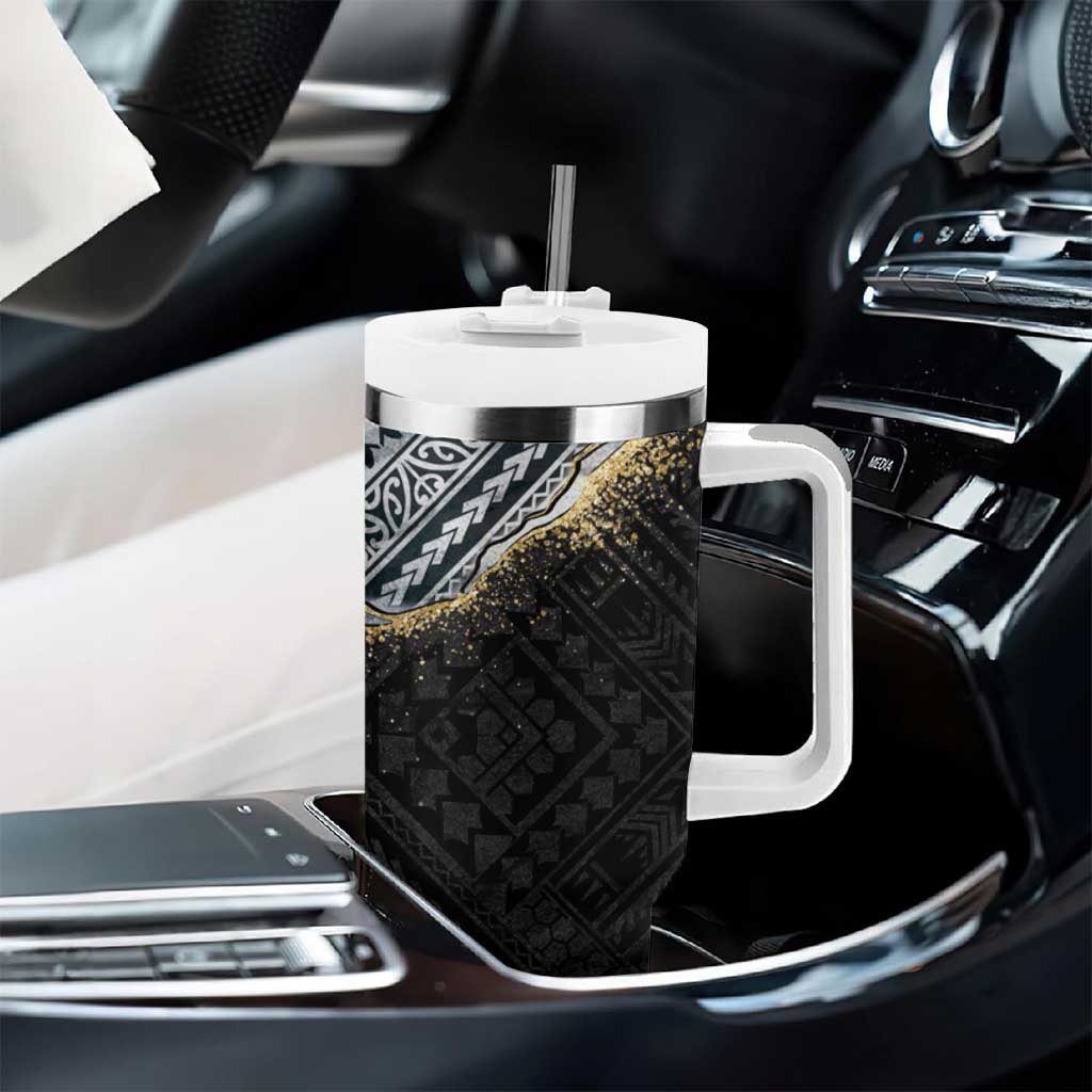 Polynesian Tribal Tattoo Tumbler With Handle Dark Marble Pattern LT9 - Polynesian Pride