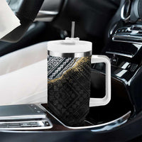 Polynesian Tribal Tattoo Tumbler With Handle Dark Marble Pattern LT9 - Polynesian Pride
