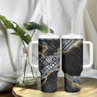 Polynesian Tribal Tattoo Tumbler With Handle Dark Marble Pattern LT9 - Polynesian Pride