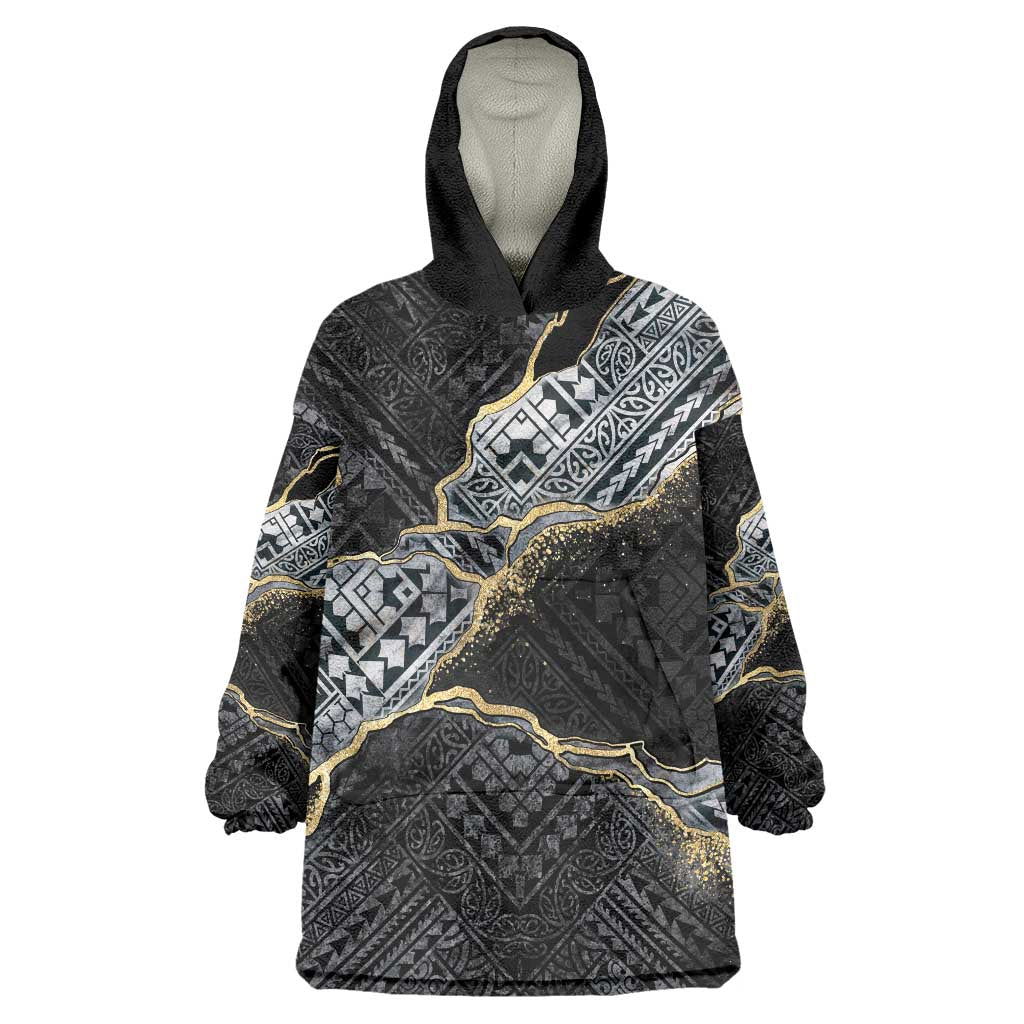 Polynesian Tribal Tattoo Wearable Blanket Hoodie Dark Marble Pattern LT9 One Size Black - Polynesian Pride