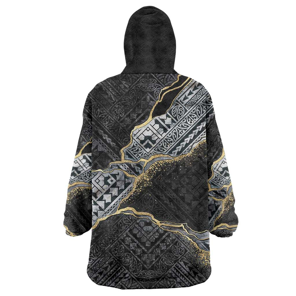 Polynesian Tribal Tattoo Wearable Blanket Hoodie Dark Marble Pattern LT9 - Polynesian Pride