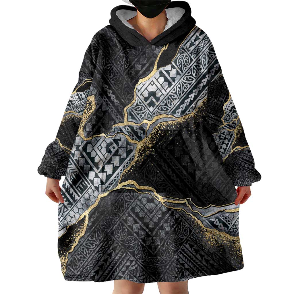 Polynesian Tribal Tattoo Wearable Blanket Hoodie Dark Marble Pattern LT9 - Polynesian Pride