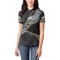 Polynesian Tribal Tattoo Women Polo Shirt Dark Marble Pattern