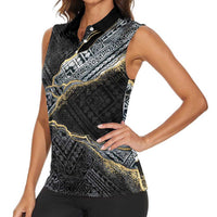 Polynesian Tribal Tattoo Women Sleeveless Polo Shirt Dark Marble Pattern