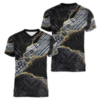 Polynesian Tribal Tattoo Women V-Neck T-Shirt Dark Marble Pattern LT9 - Polynesian Pride