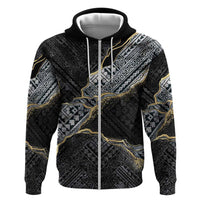 Polynesian Tribal Tattoo Zip Hoodie Dark Marble Pattern