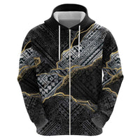 Polynesian Tribal Tattoo Zip Hoodie Dark Marble Pattern
