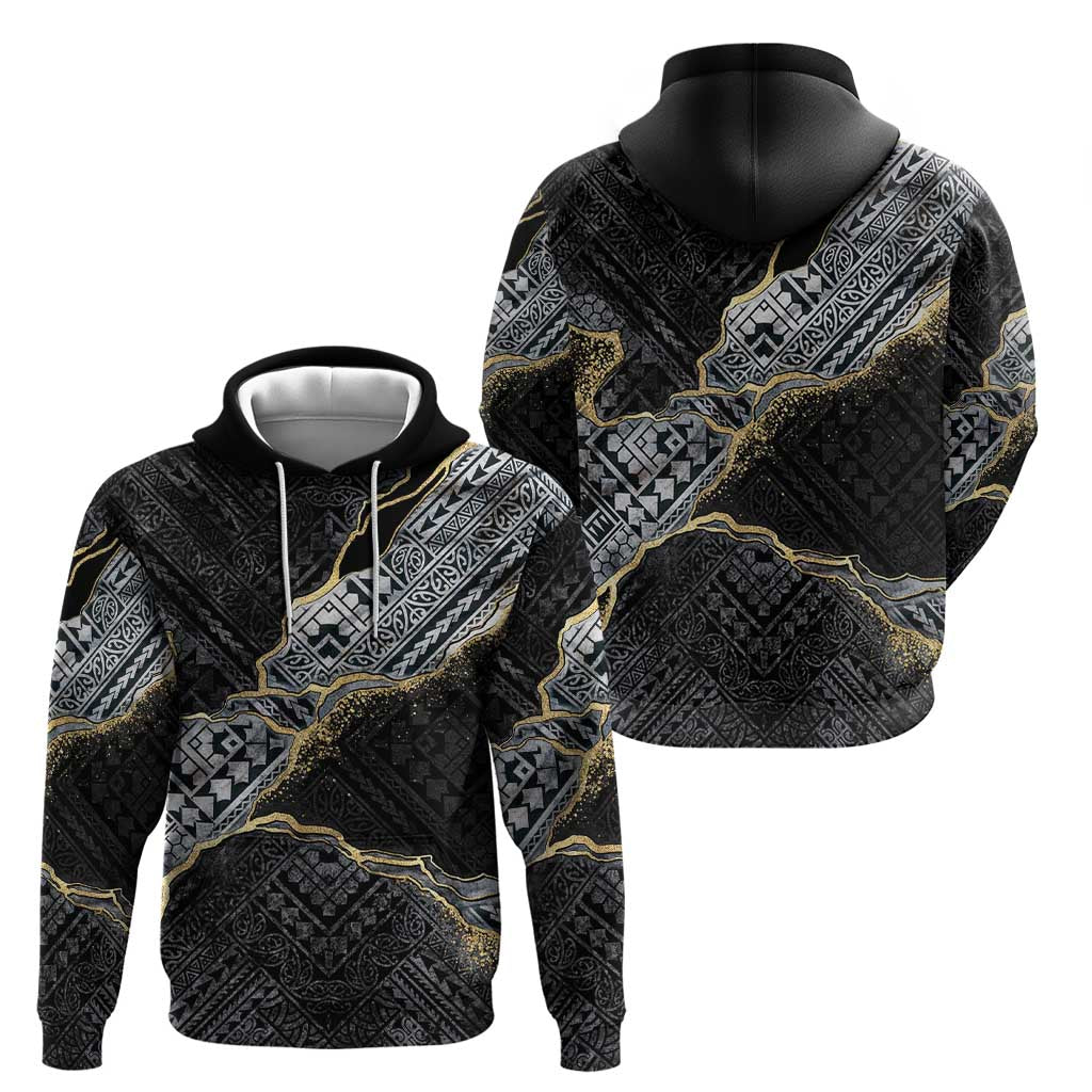 Polynesian Tribal Tattoo Zip Hoodie Dark Marble Pattern