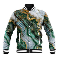Polynesian Tribal Tattoo Baseball Jacket Green Marble Pattern LT9 Unisex Green - Polynesian Pride
