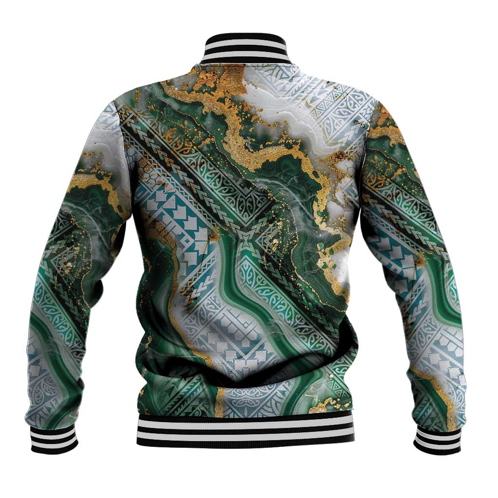 Polynesian Tribal Tattoo Baseball Jacket Green Marble Pattern LT9 - Polynesian Pride