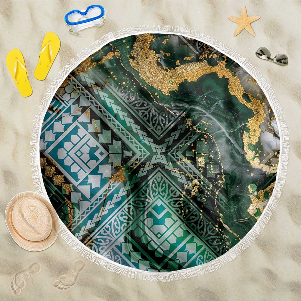 Polynesian Tribal Tattoo Beach Blanket Green Marble Pattern LT9 One Size 150cm Green - Polynesian Pride