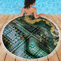Polynesian Tribal Tattoo Beach Blanket Green Marble Pattern LT9 - Polynesian Pride