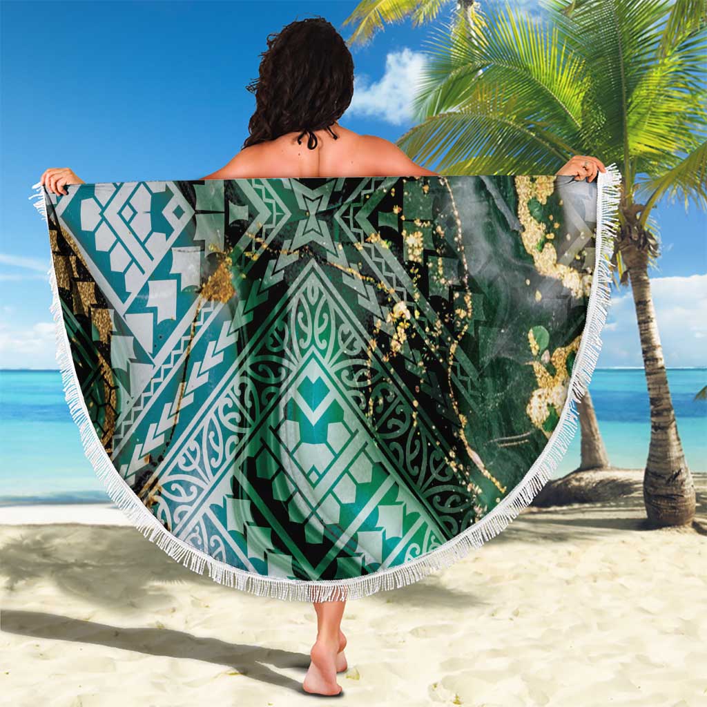 Polynesian Tribal Tattoo Beach Blanket Green Marble Pattern LT9 - Polynesian Pride