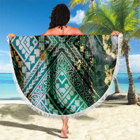 Polynesian Tribal Tattoo Beach Blanket Green Marble Pattern LT9 - Polynesian Pride