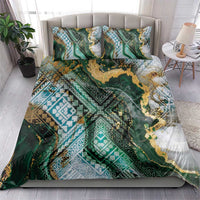 Polynesian Tribal Tattoo Bedding Set Green Marble Pattern