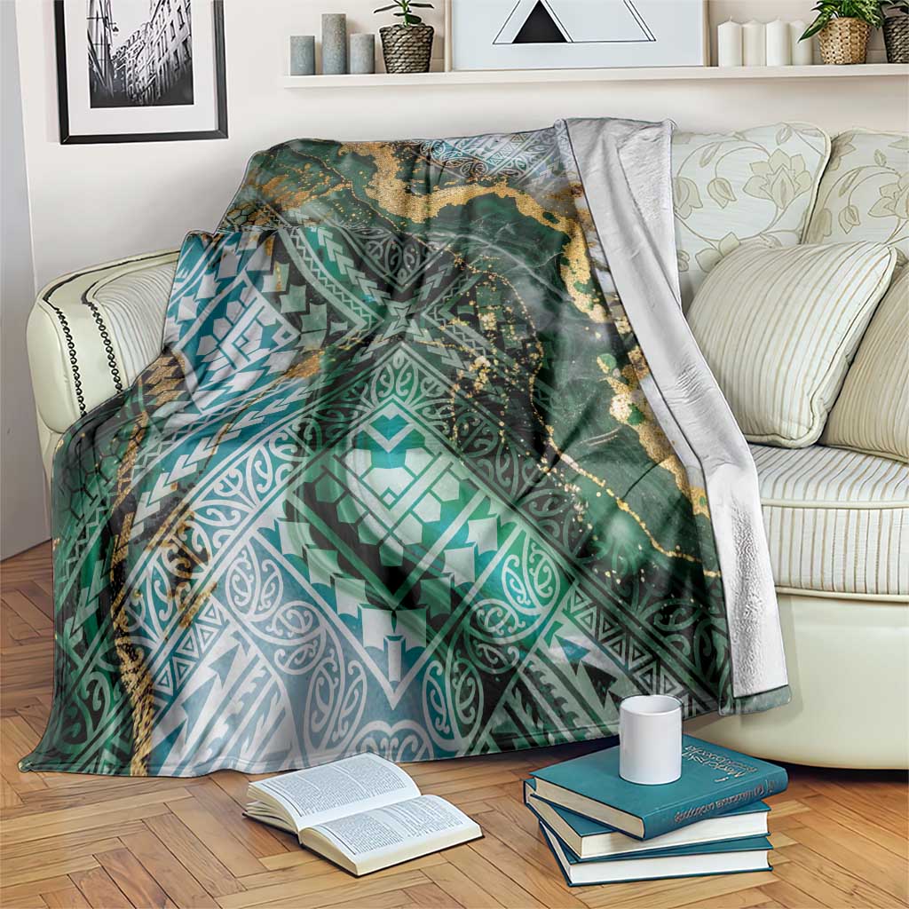 Polynesian Tribal Tattoo Blanket Green Marble Pattern LT9 Green - Polynesian Pride