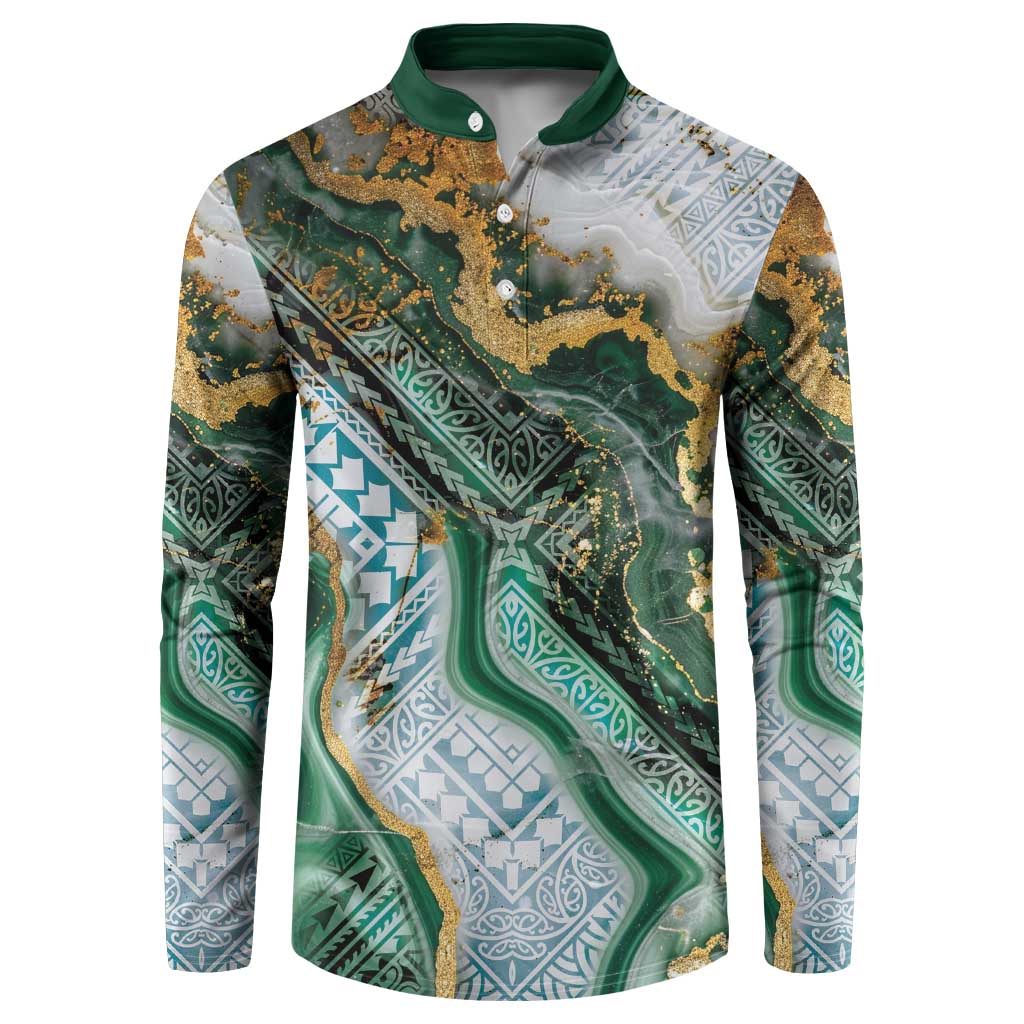 Polynesian Tribal Tattoo Button Sweatshirt Green Marble Pattern LT9 Green - Polynesian Pride