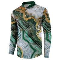 Polynesian Tribal Tattoo Button Sweatshirt Green Marble Pattern LT9 - Polynesian Pride
