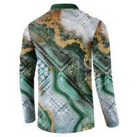 Polynesian Tribal Tattoo Button Sweatshirt Green Marble Pattern LT9 - Polynesian Pride
