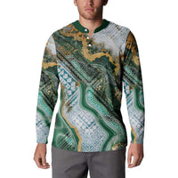 Polynesian Tribal Tattoo Button Sweatshirt Green Marble Pattern LT9 - Polynesian Pride