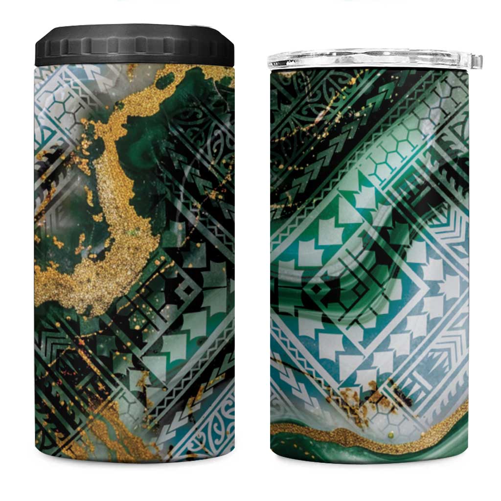 Polynesian Tribal Tattoo 4 in 1 Can Cooler Tumbler Green Marble Pattern LT9 One Size: 16 oz Green - Polynesian Pride
