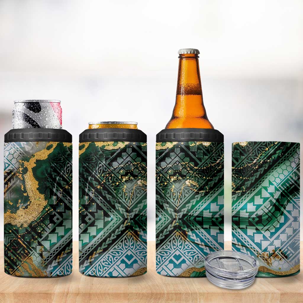 Polynesian Tribal Tattoo 4 in 1 Can Cooler Tumbler Green Marble Pattern LT9 - Polynesian Pride