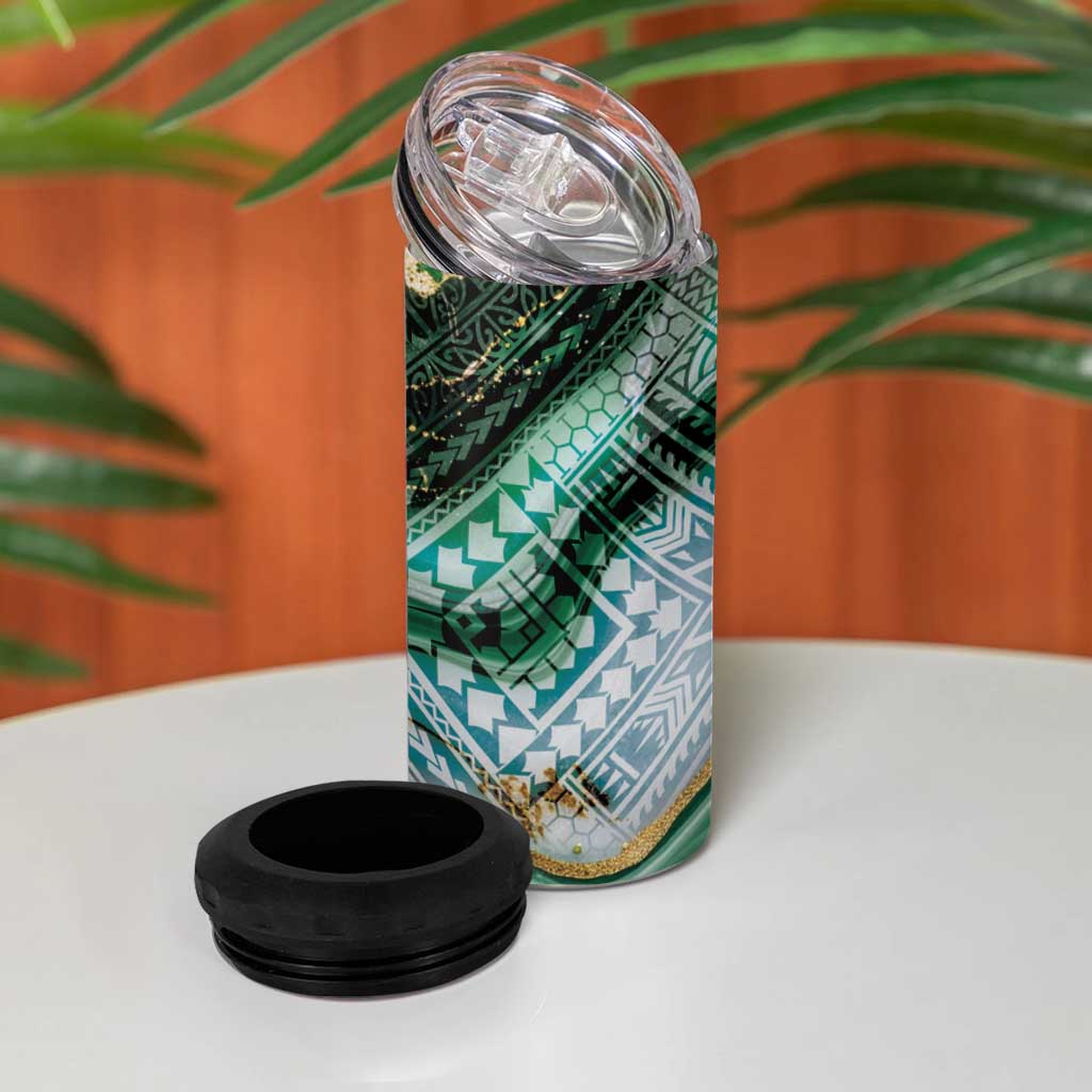 Polynesian Tribal Tattoo 4 in 1 Can Cooler Tumbler Green Marble Pattern LT9 - Polynesian Pride