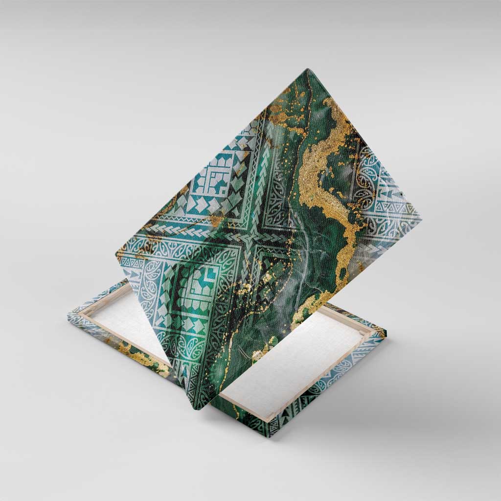 Polynesian Tribal Tattoo Canvas Wall Art Green Marble Pattern LT9 With Frame Green - Polynesian Pride