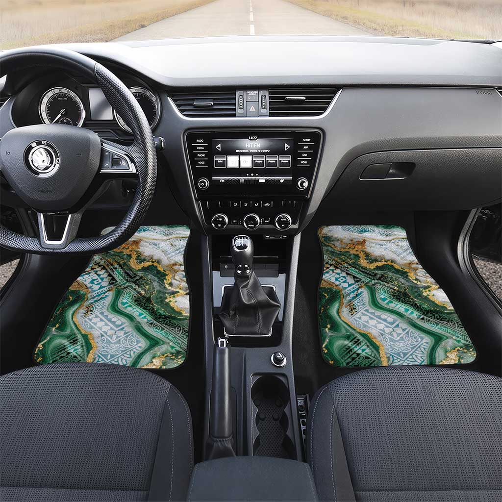 Polynesian Tribal Tattoo Car Mats Green Marble Pattern LT9 Set 2pcs - Front Green - Polynesian Pride