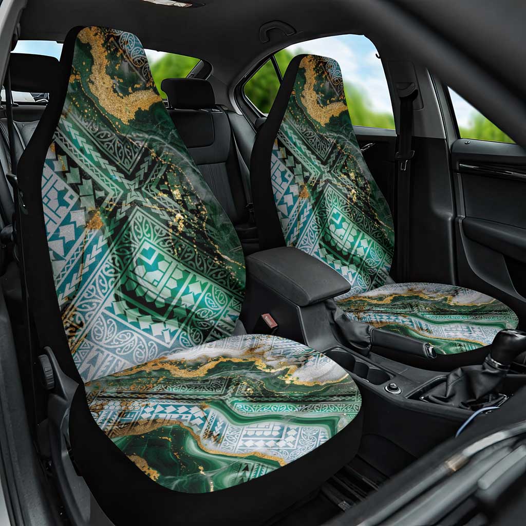 Polynesian Tribal Tattoo Car Seat Cover Green Marble Pattern