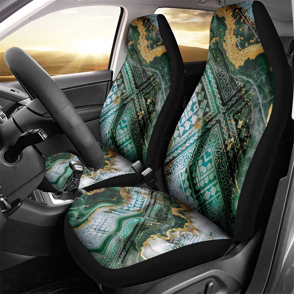 Polynesian Tribal Tattoo Car Seat Cover Green Marble Pattern