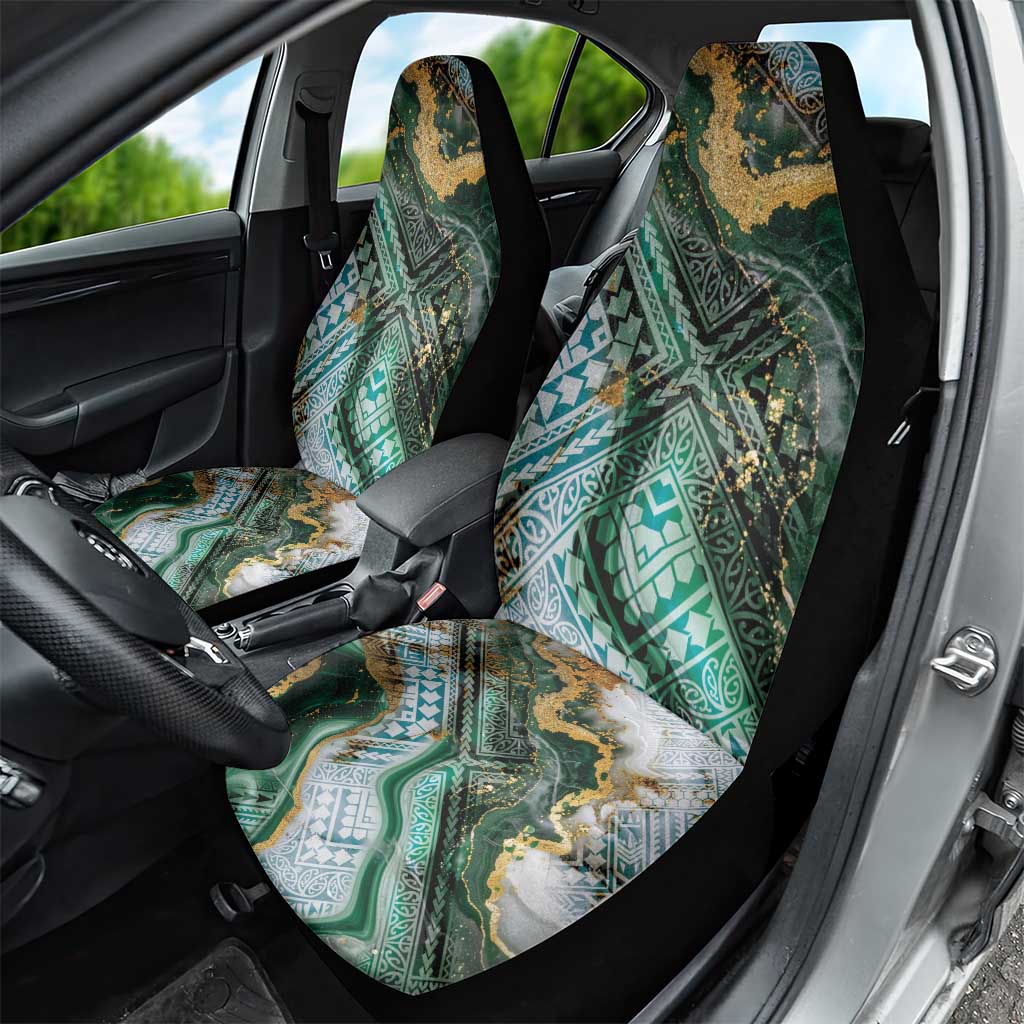 Polynesian Tribal Tattoo Car Seat Cover Green Marble Pattern