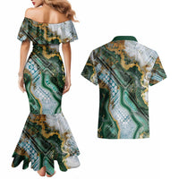 Polynesian Tribal Tattoo Couples Matching Mermaid Dress and Hawaiian Shirt Green Marble Pattern LT9 - Polynesian Pride