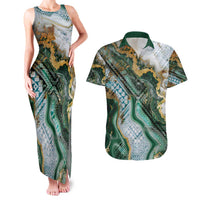 Polynesian Tribal Tattoo Couples Matching Tank Maxi Dress and Hawaiian Shirt Green Marble Pattern LT9 Green - Polynesian Pride