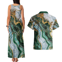 Polynesian Tribal Tattoo Couples Matching Tank Maxi Dress and Hawaiian Shirt Green Marble Pattern LT9 - Polynesian Pride