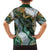 Polynesian Tribal Tattoo Family Matching Off Shoulder Maxi Dress and Hawaiian Shirt Green Marble Pattern