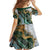 Polynesian Tribal Tattoo Family Matching Off Shoulder Maxi Dress and Hawaiian Shirt Green Marble Pattern