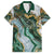 Polynesian Tribal Tattoo Family Matching Off Shoulder Maxi Dress and Hawaiian Shirt Green Marble Pattern