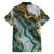 Polynesian Tribal Tattoo Family Matching Off Shoulder Maxi Dress and Hawaiian Shirt Green Marble Pattern